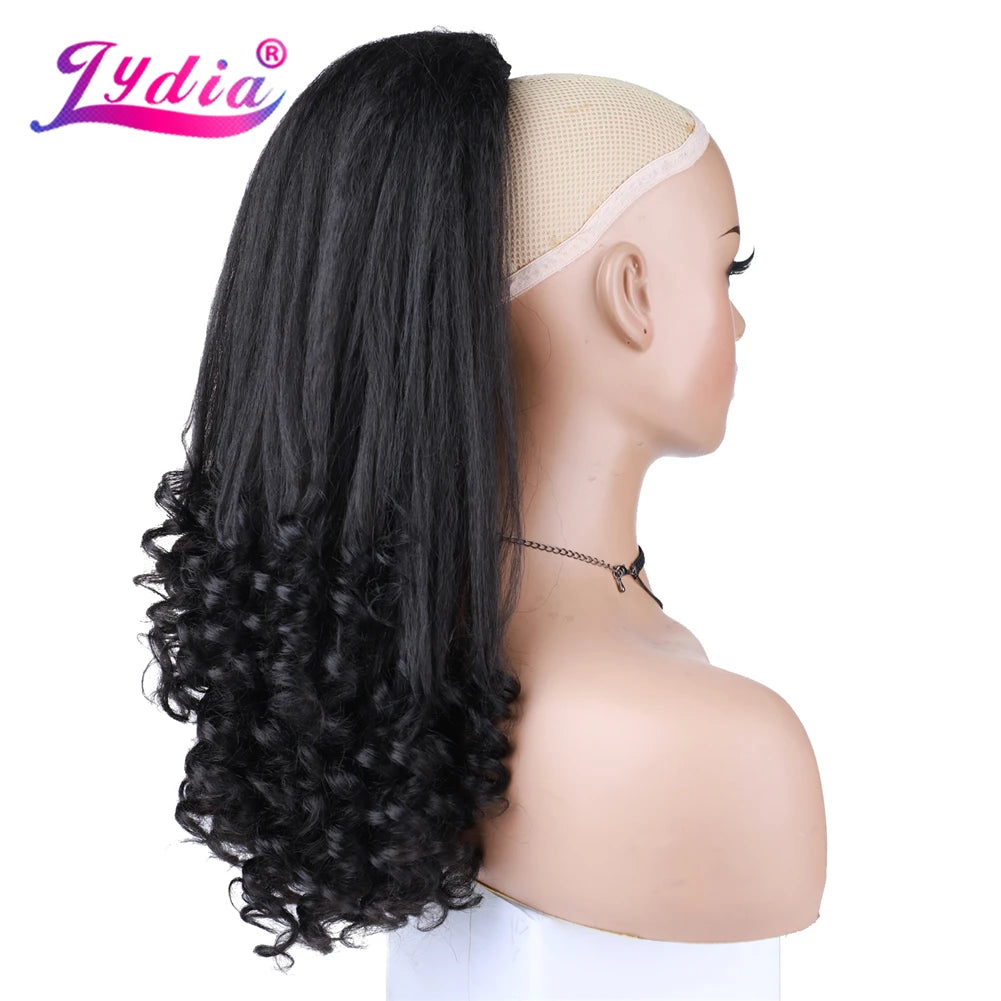 Lydia Tail Dancing Loose Curly Synthetic 20" Kinky Straight Hairpieces Two Plastic Comb Drawstring Ponytail Hair Extension Black