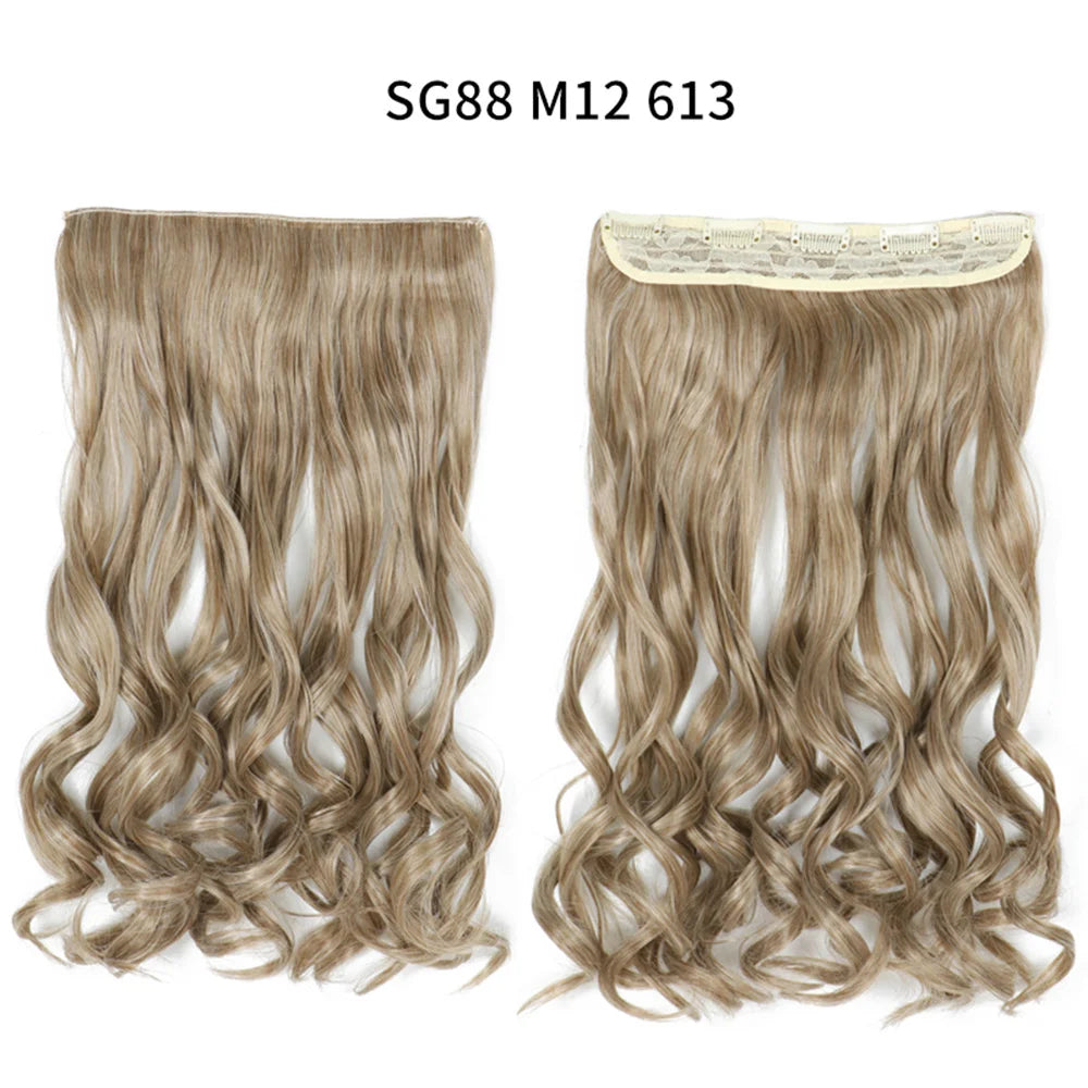 5 Clip-In Hair Extensions Long Straight One Piece Synthetic Heat-Resistant Fibre Hairpiece 22Inch Black Blonde Natural Hairstyle