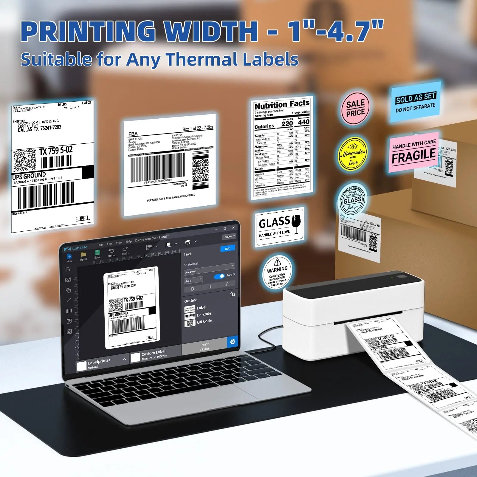 Phomemo 241 Portable Printer Thermal Label Printer Wireless Bluetooth Shipping Label Printer Compatible with Mobile PC Wide Used