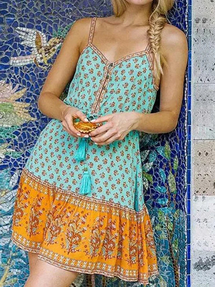 Fitshinling Button Down Vintage Summer Dress Dance Wear Slim Print Party Sundress Sexy Short Party Dresses Women Costume 2024