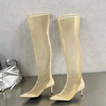 Eilyken New Design Mesh Pointed Toe Women Over The Knee Boot Sandals Fashion Zipper Thin High Heels Party Prom Shoes