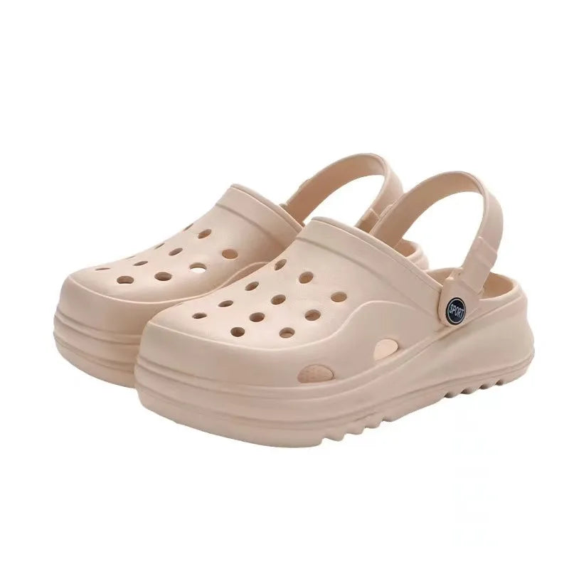 2025 Summer 5cm Women's Thick Sole Hole Shoes High Heel Soft Sole Beach Garden Shoes Women's Elevated Anti Slip Platform Sandals