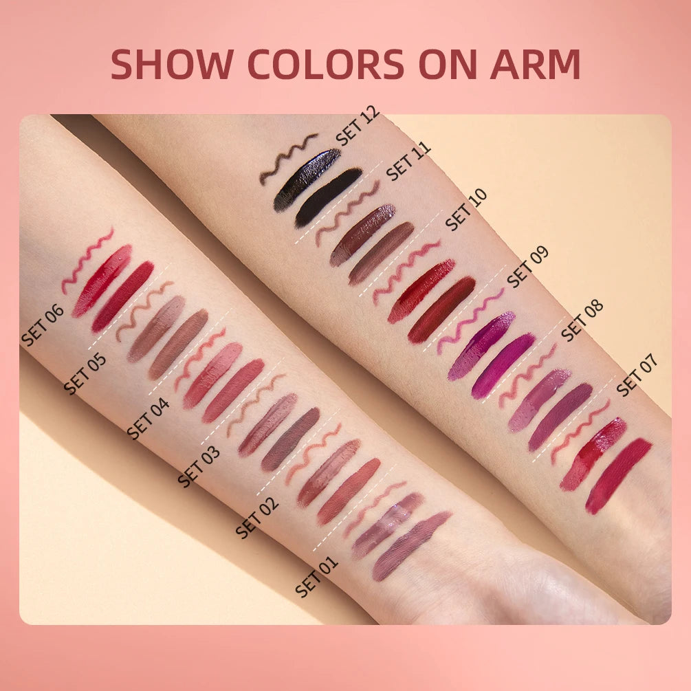Matte Liquid Lipstick Lip Liner Set 3pcs