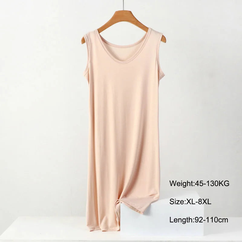 Plus Size Full Slips Dresses Women Summer Sleeveless Vest Inner Petticoat Dress Female Soft Modal White Underskirt XL-8XL