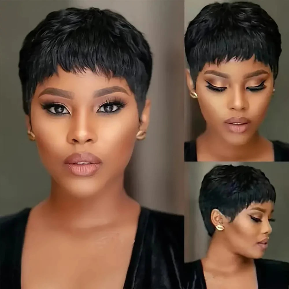 Short Pixie Cut Human Hair Wig - Natural