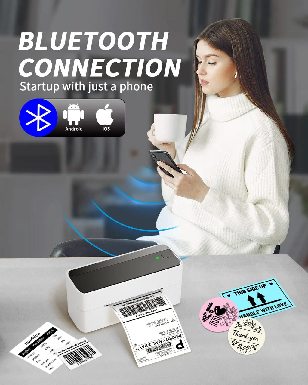 Phomemo 241 Portable Printer Thermal Label Printer Wireless Bluetooth Shipping Label Printer Compatible with Mobile PC Wide Used
