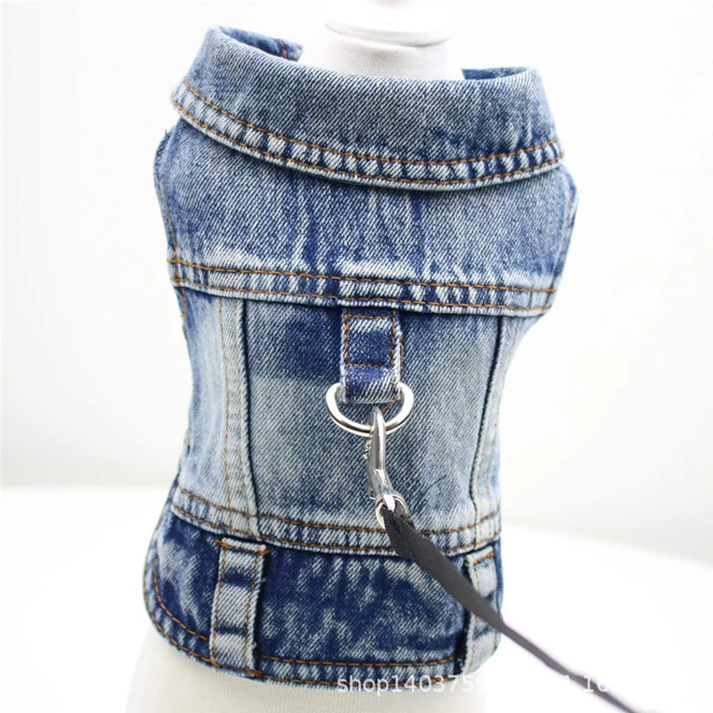 Dog Jeans Jacket ,Cool Puppy Summer Clothes ,Dog Denim Shirts for Small Boy Dogs Cats Outfits Washable Durable Harness Vest