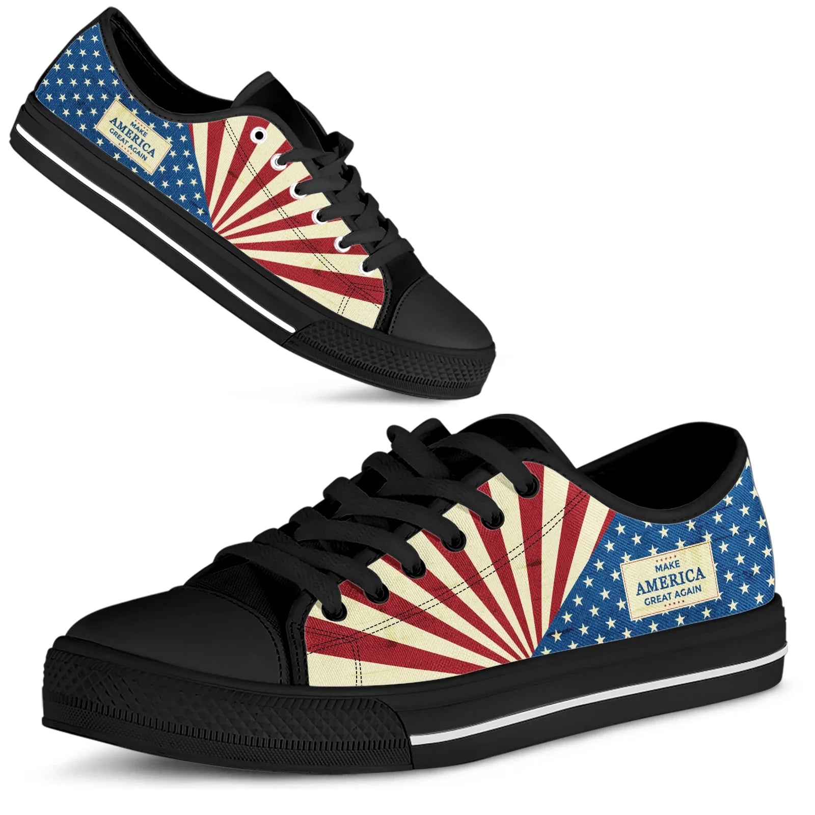 American Flag MAGA Fourth Of July Women Summer Canvas Vulcanized Shoes Casual Flats Plus Size 45/46