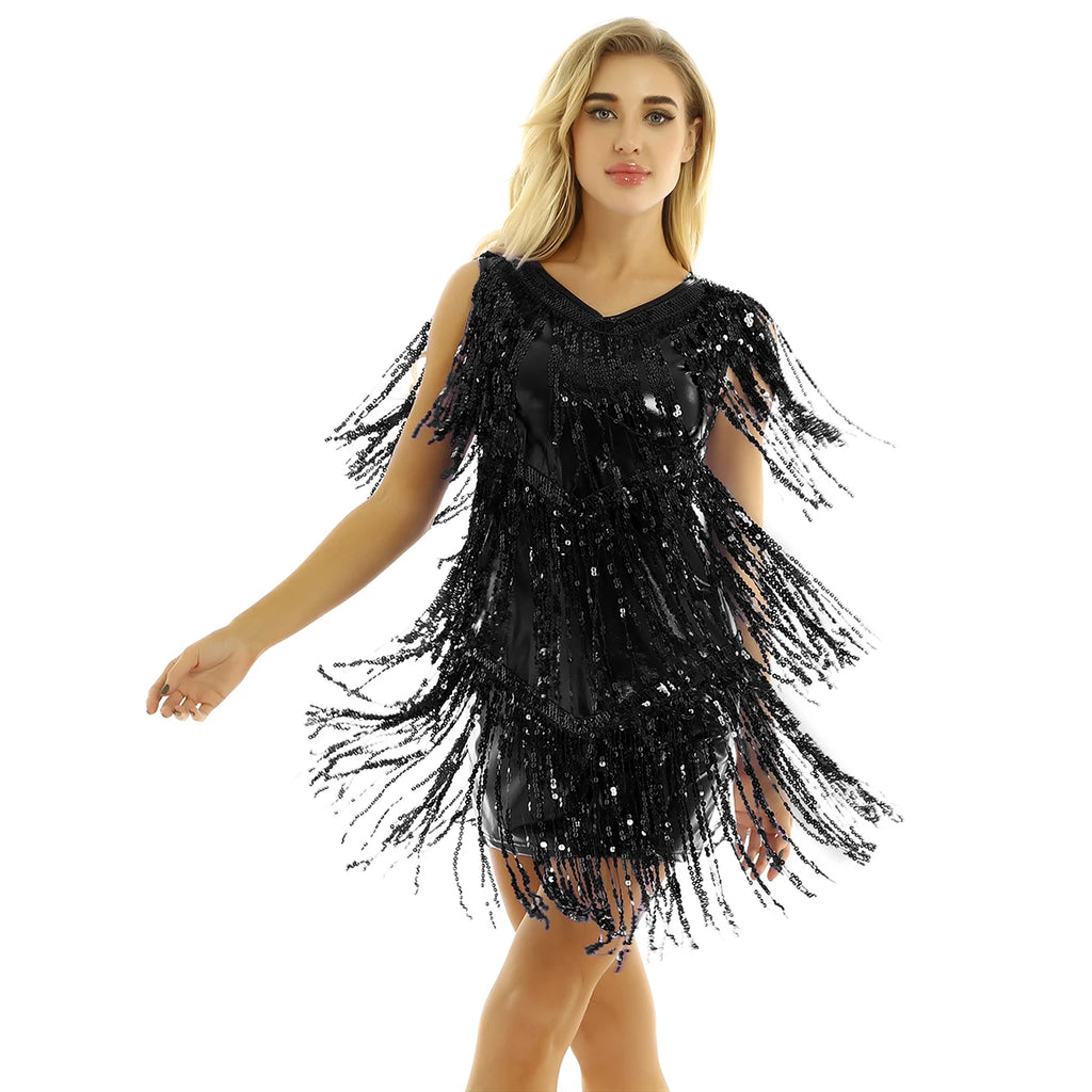 Tassel Fringe Sequin Latin Dance Dress Women Sexy Ballroom Salsa Tango Cha Cha Rumba Samba Outfits Dancewear
