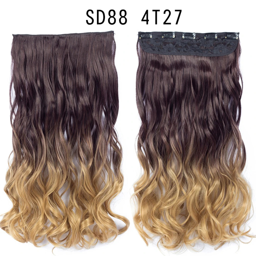 5 Clip-In Hair Extensions Long Straight One Piece Synthetic Heat-Resistant Fibre Hairpiece 22Inch Black Blonde Natural Hairstyle