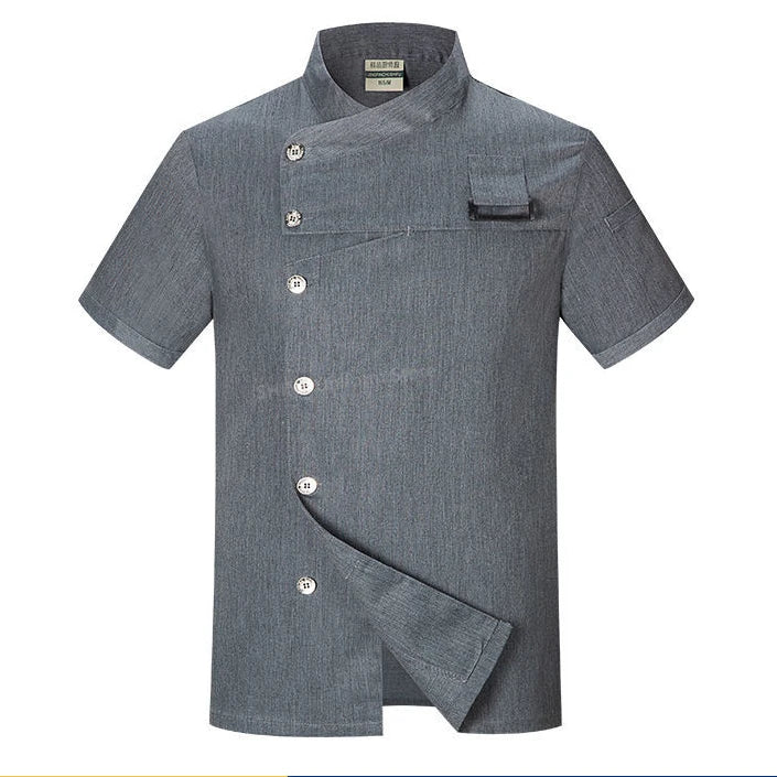 White Chef Coat Logo short Sleeve Chef Jacket Apron for Summer Head Chef Uniform Restaurant Hotel Kitchen Pizza Cooking Clothes