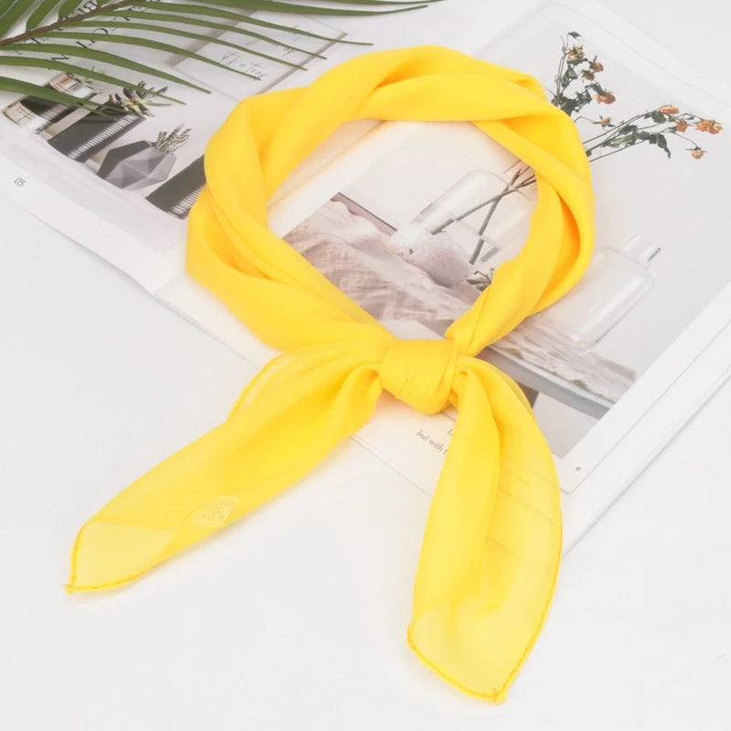 New 65x65cm Summer Chiffon Solid Color Square Scarf Ladies Head Neck Scarves Female Hair Ties Bands Neckerchief Shawls
