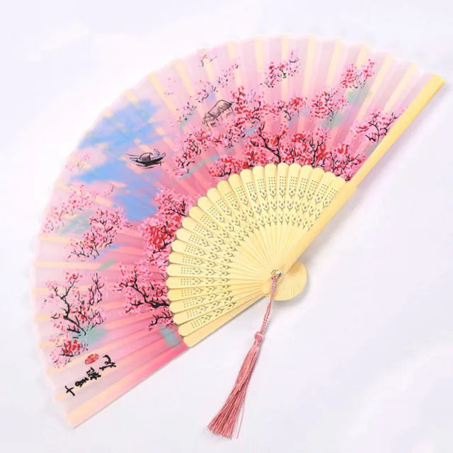 Chinese Bamboo Silk Hand Folding Fan Black