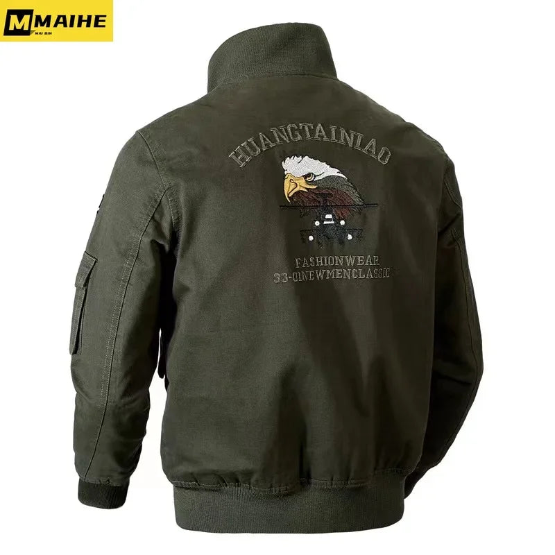 Retro Bomber Jacket Embroidery Airplane Pilot