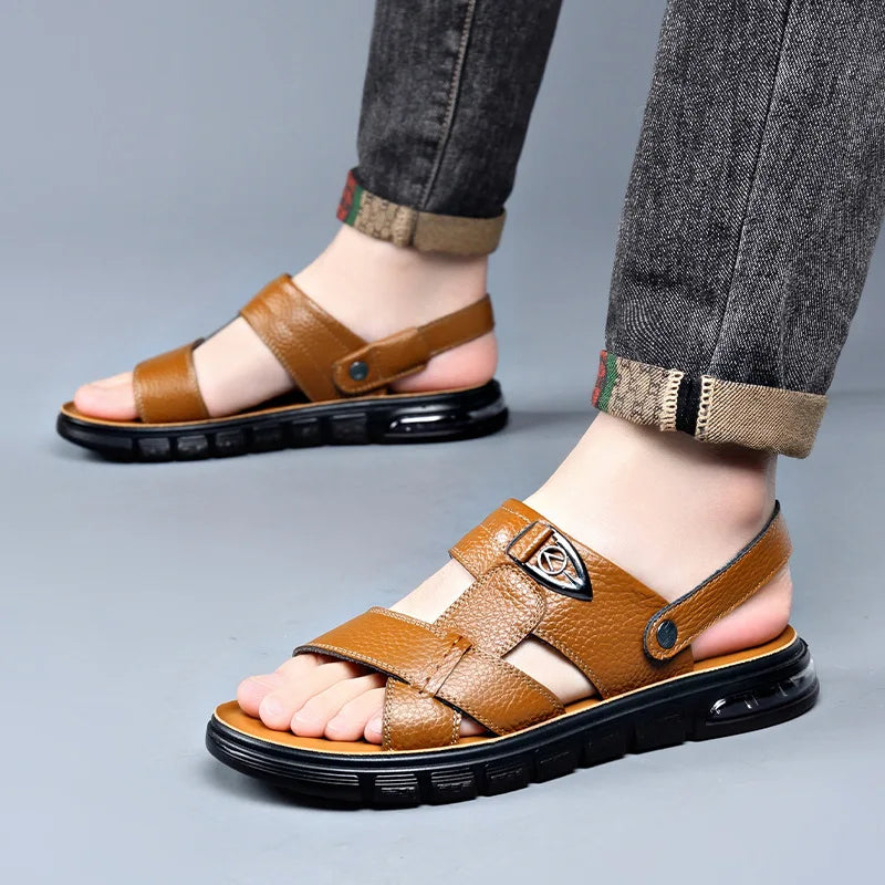 Big Size 49 Summer SplitLeather Beach Sandals Men Shoes Big Size 49 50 Leather Sandals for Men Soft Outdoor Walking Man Footwear