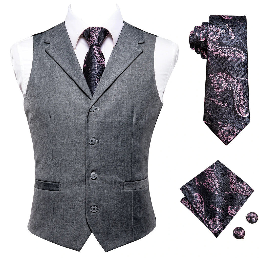 Hi-Tie Silk Ivory Beige Champagne Gold Mens Vests Tie Hankerchief Cufflinks Set Jacquard Vine Waistcoat for Men Suit Dress