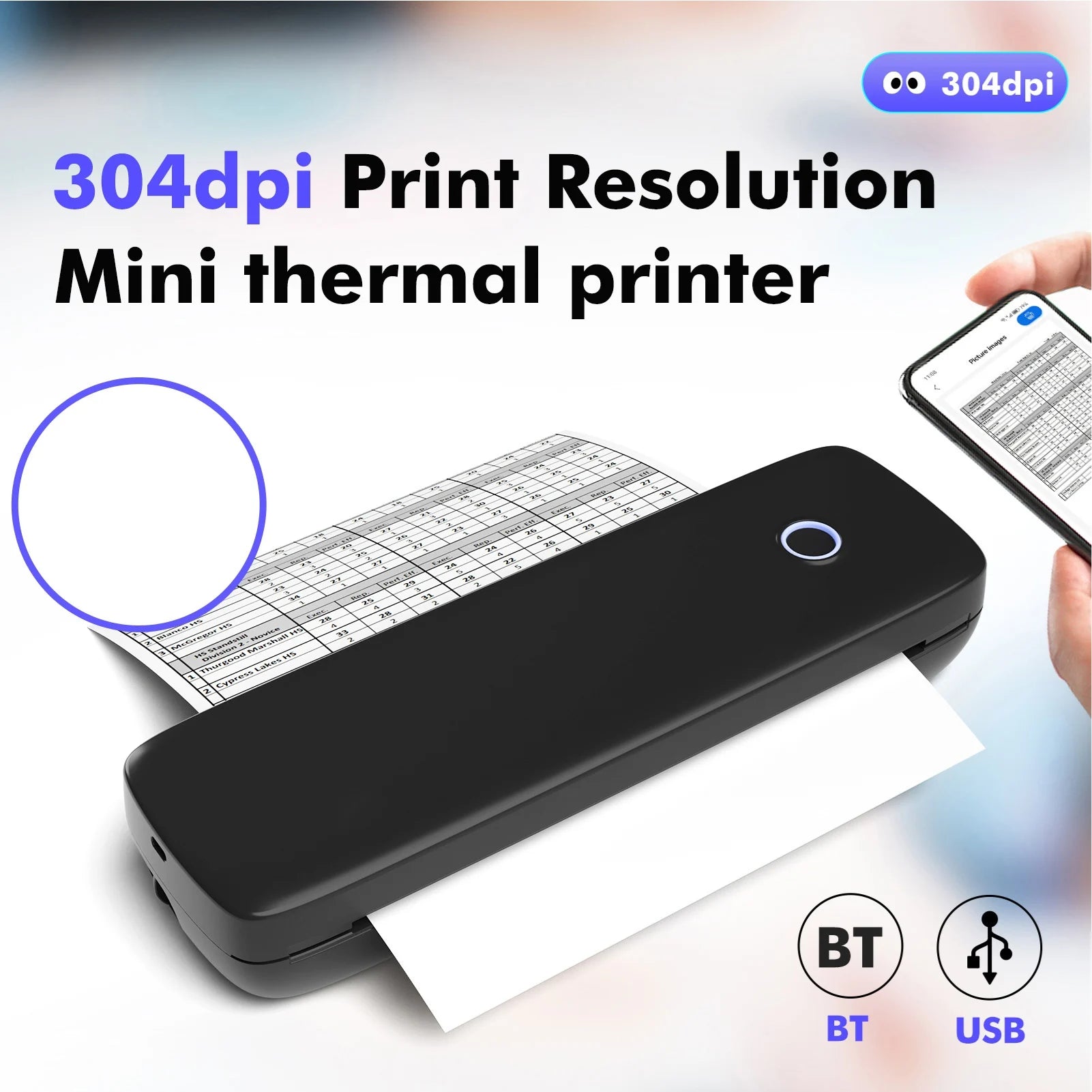 A4 Thermal Transfer Printer USB Wireless&amp Portable Printers with Mobile Computer 2in/3in/4in/8in/8.5in for Office School