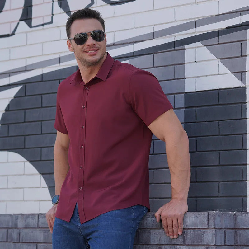 Oversized Shirts for Men Summer Thin Casual Loose Shirt Plus Size Business Shirt Big Size Short Sleeve Pure Color Tops 68-175KG