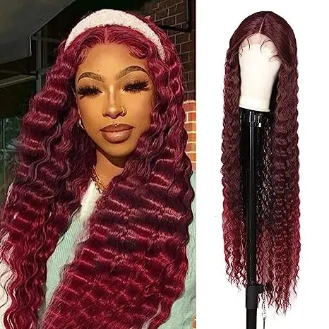 WIGERA Synthetic Ombre Black 40Inch Extra Long Crimp Deep Body Wave Lace Wig Curly Wavy Wigs Highlights With Baby Hair For Women