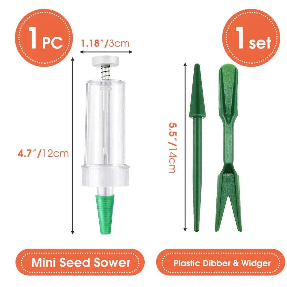 Mini Sowing Seed Dispenser Manual Sower Seed Spreader Handheld Seed Planter Tool 5 Different Settings Hand Seeder with 2 Transpl