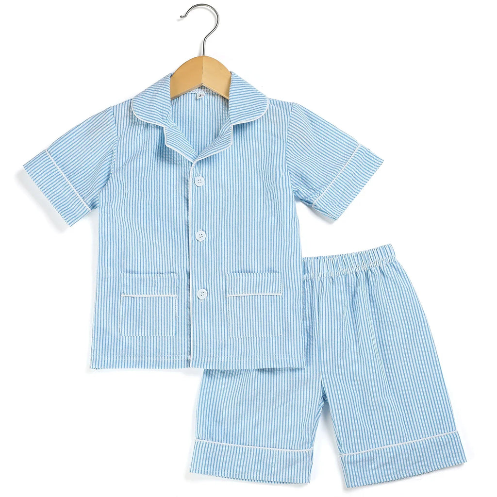 Ruffkids Summer Kids Pajamas Cotton Seersucker Sibling Matching Pjs Sleepwear Baby Clothes Loungewear Girls Boys Pyjamas Sets