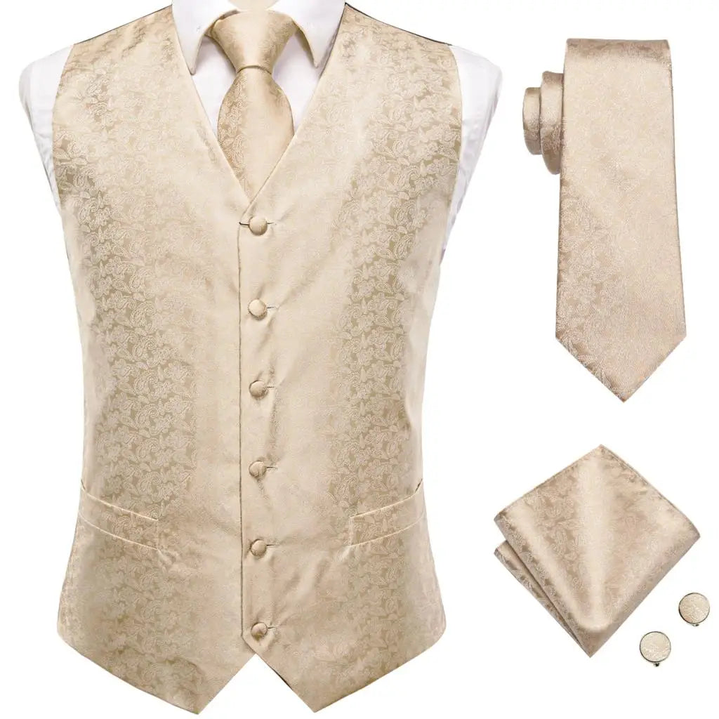 Hi-Tie Brand Silk Mens Vests Grey Black Gold Navy Blue Red Burgundy Jacquard Waistcoat Jacket NeckTie Hanky Cufflinks for Men