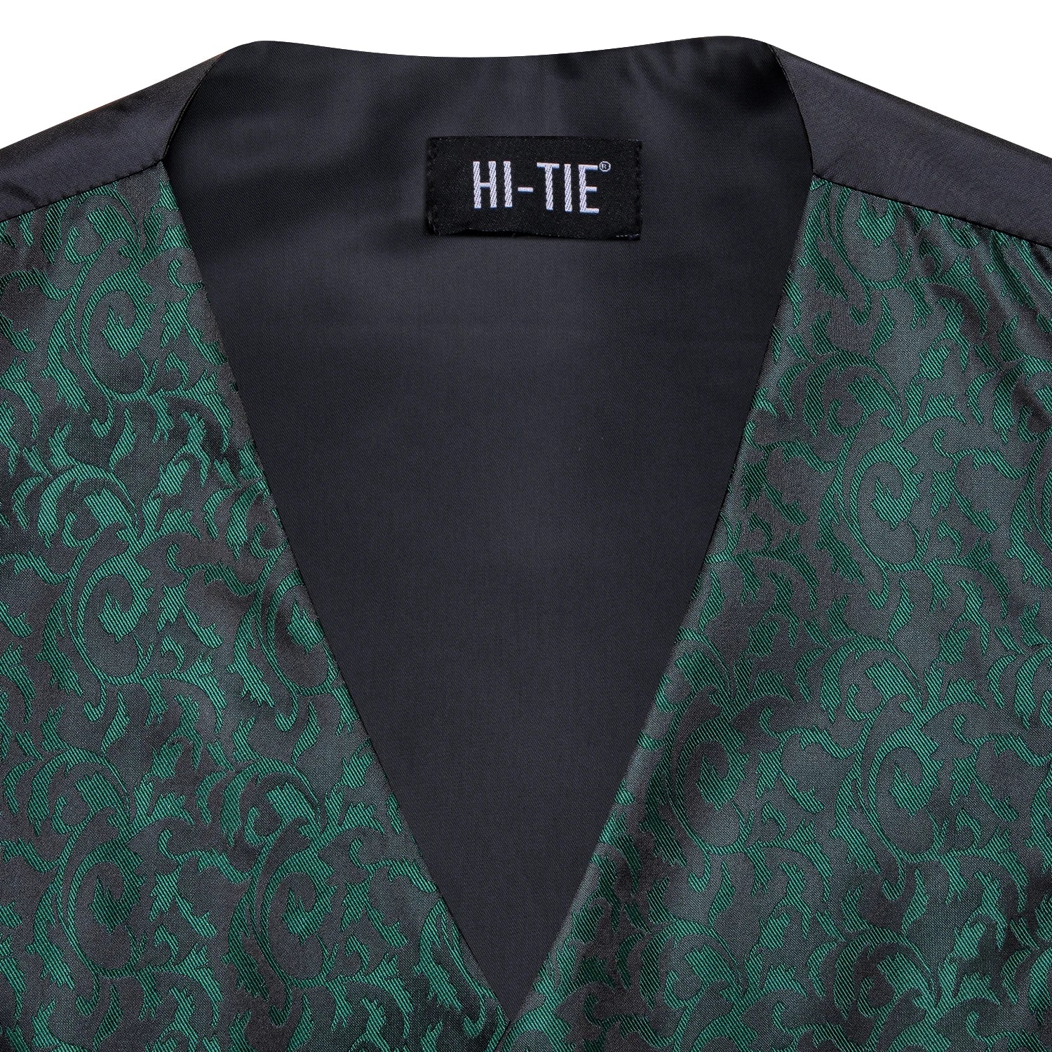Hi-Tie Men's Silk Vests Fashion Dark Green Floral Jacquard Handkerchief Cufflinks Necktie Sleeveless Wistcoat Sets Wedding Party