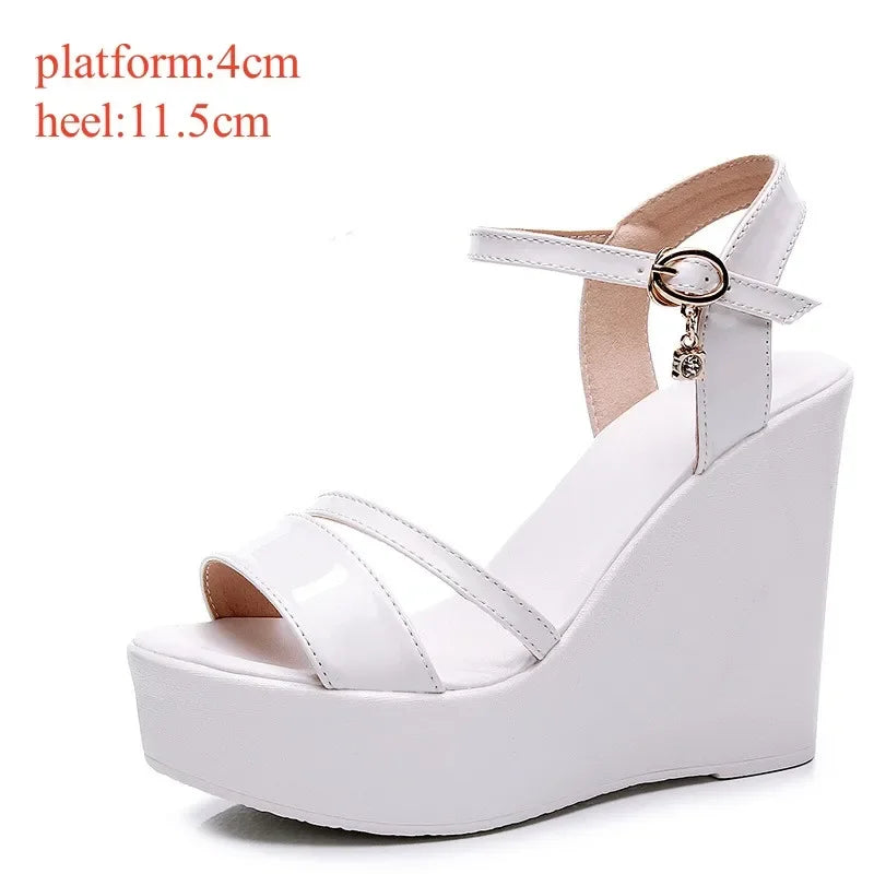 Small Size 33-43 Fashion Cowhide Leather Shoes Women's Platform Wedges Sandals Summer 2025 High Heels Sandals Office Beach Mom