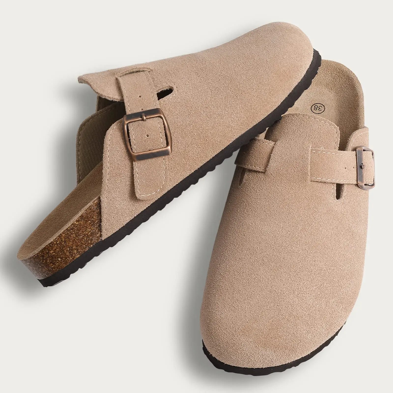 Kidmi Classic Cork Suede Slippers For Women Outdoor Cork Antiskid Men Mules New Women Cow Suede Clogs Shoes With Arch Support