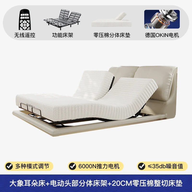 Elegant Modern White Double Bed Frame Luxury Leather Villa Smart Bed Adjustable Electric Cama Matrimonial Bedroom Set Furniture