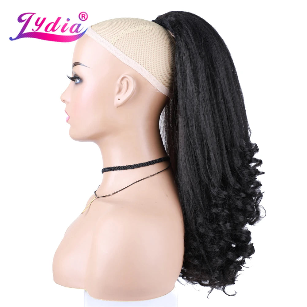 Lydia Tail Dancing Loose Curly Synthetic 20" Kinky Straight Hairpieces Two Plastic Comb Drawstring Ponytail Hair Extension Black