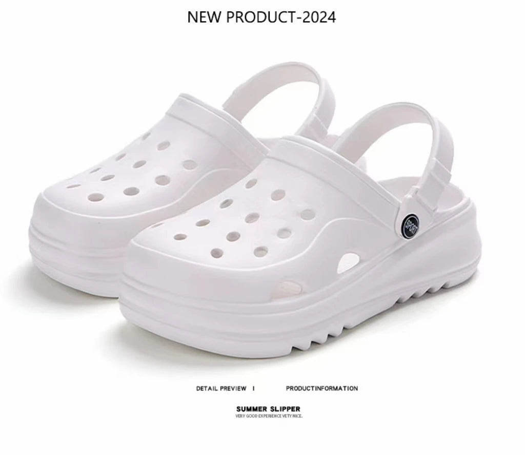 2025 Summer 5cm Women's Thick Sole Hole Shoes High Heel Soft Sole Beach Garden Shoes Women's Elevated Anti Slip Platform Sandals