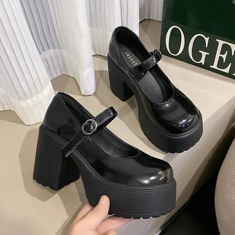 White Chunky Platform Mary Janes Women 2025 Buckle Strap Super High Heels Pumps Woman Patent Leather Thick Heeled Party Shoes