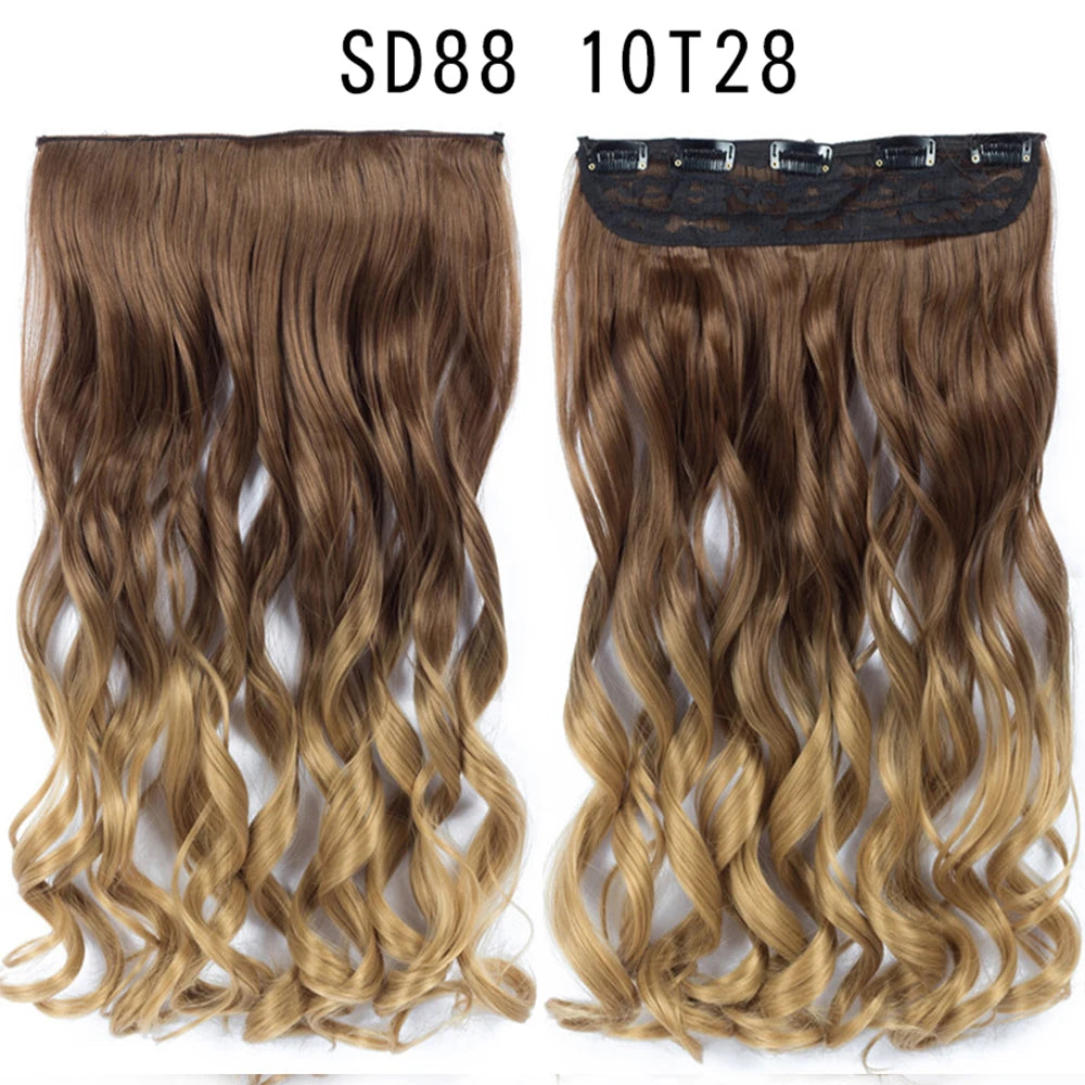 5 Clip-In Hair Extensions Long Straight One Piece Synthetic Heat-Resistant Fibre Hairpiece 22Inch Black Blonde Natural Hairstyle
