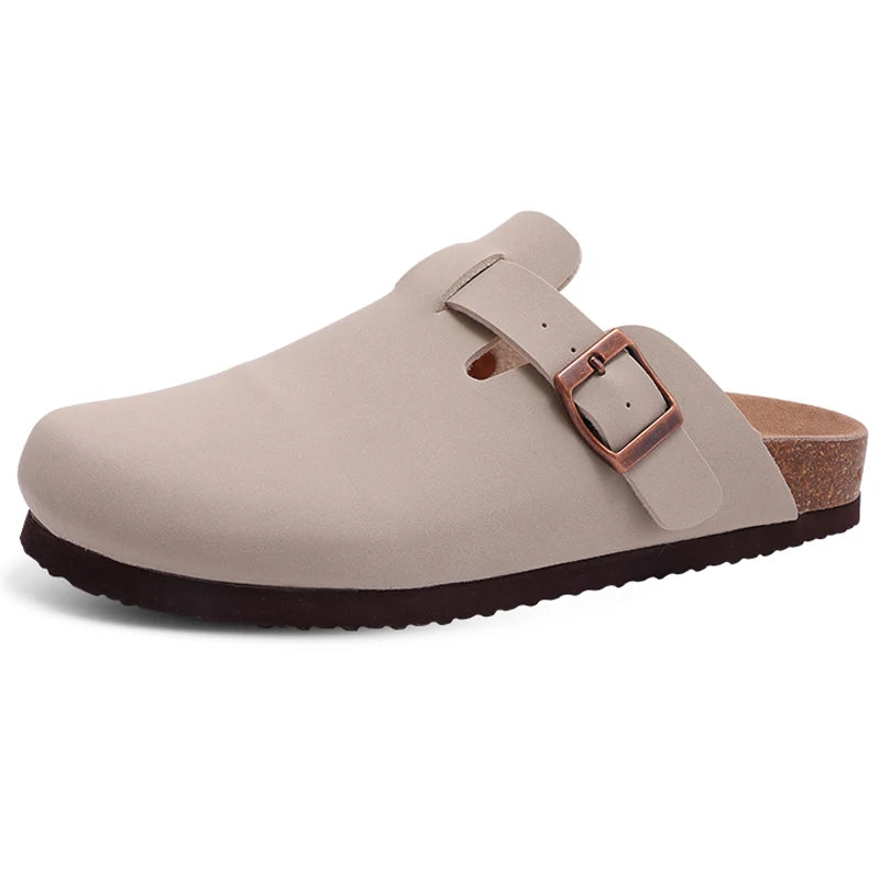 Kidmi Classic Cork Suede Slippers For Women Outdoor Cork Antiskid Men Mules New Women Cow Suede Clogs Shoes With Arch Support