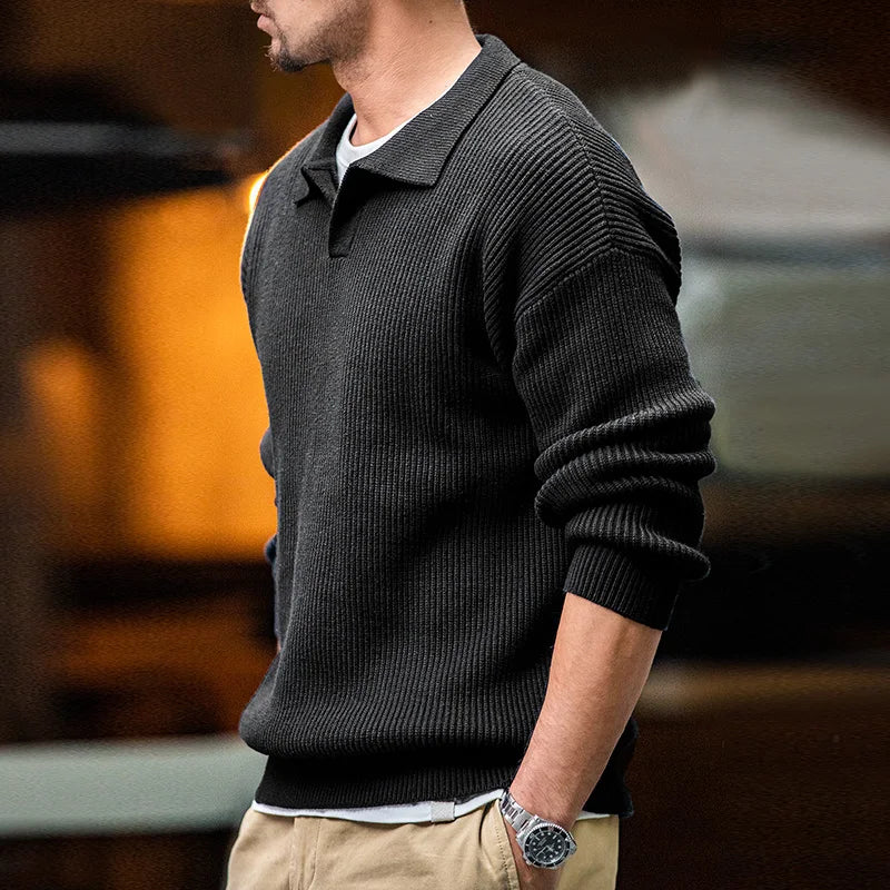 Retro Polo Neck Knit Pullover Sweater Men's