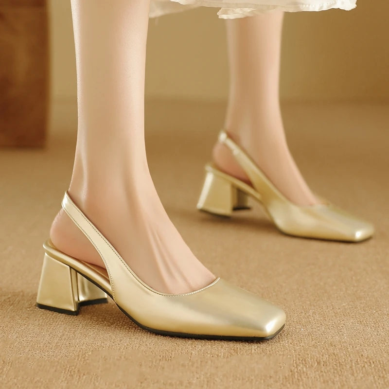 Women's Block Heels Pumps Shoes Elegant Summer Sandals Black Green Pink Close toe Slingback Office Wedding Dress Shoes Female