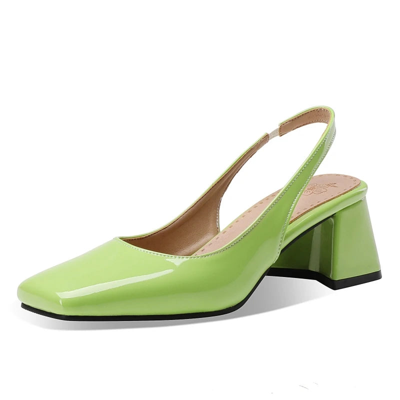 Women's Block Heels Pumps Shoes Elegant Summer Sandals Black Green Pink Close toe Slingback Office Wedding Dress Shoes Female