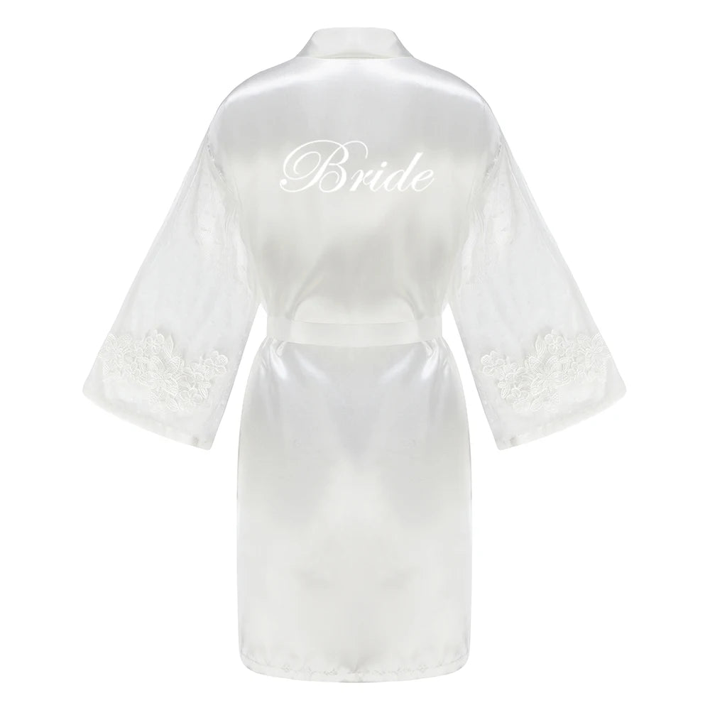 Caramel Wedding Bride Bridesmaid Robes Dressing Gown Sexy Women Bathrobe Night Shirts Short Women Kimono Mesh Sleeve