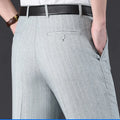 Flat Stretch Suit Pants For Men Striped Thin Summer Straight High Waist Black White Blue Formal Fashion Korea Dress Trousers Men