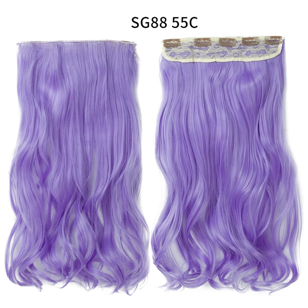 5 Clip-In Hair Extensions Long Straight One Piece Synthetic Heat-Resistant Fibre Hairpiece 22Inch Black Blonde Natural Hairstyle