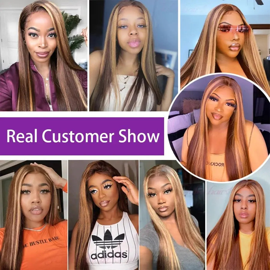 HD 13x6 Highlight Wig Human Hair Glueless Vietnamese Super Double Drown Bone Silk Straight Lace Frontal Wig Brown Lace Front Wig