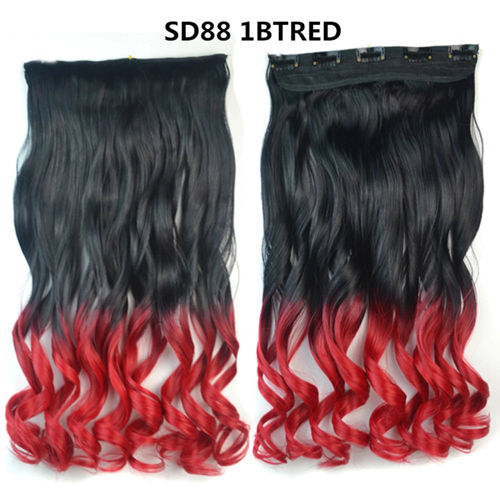 5 Clip-In Hair Extensions Long Straight One Piece Synthetic Heat-Resistant Fibre Hairpiece 22Inch Black Blonde Natural Hairstyle