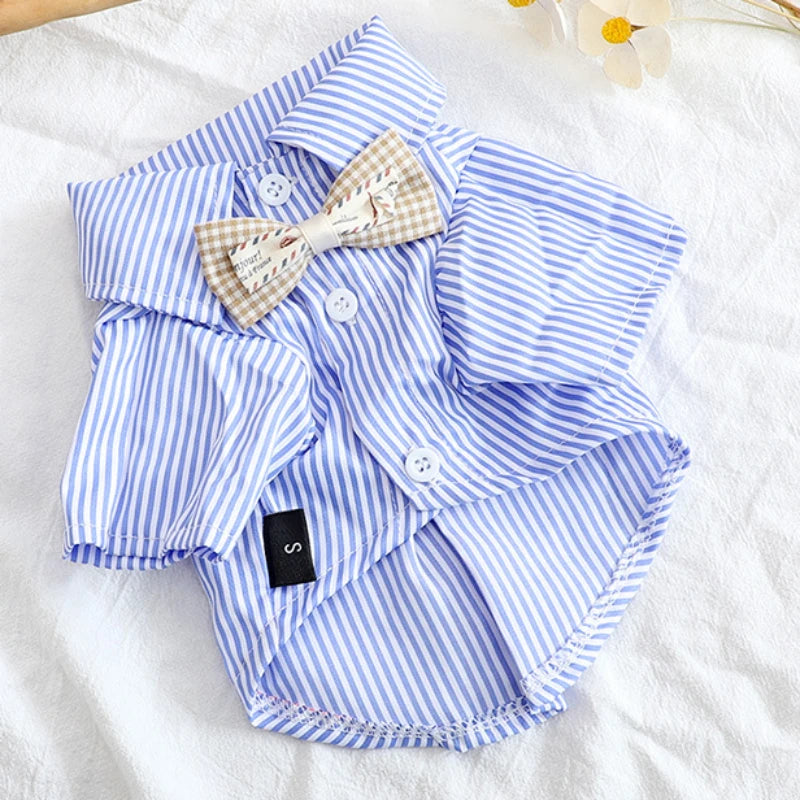 Dog Bowknot Striped Shirt Small Dogs
