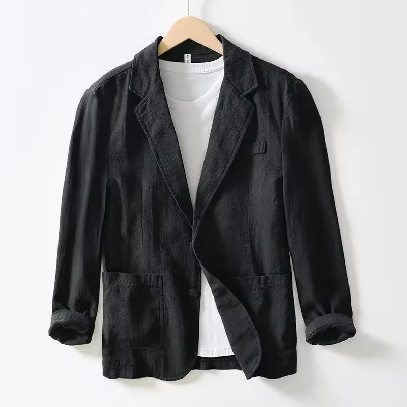 Linen Cotton Men's Blazer Suit Jacket Black