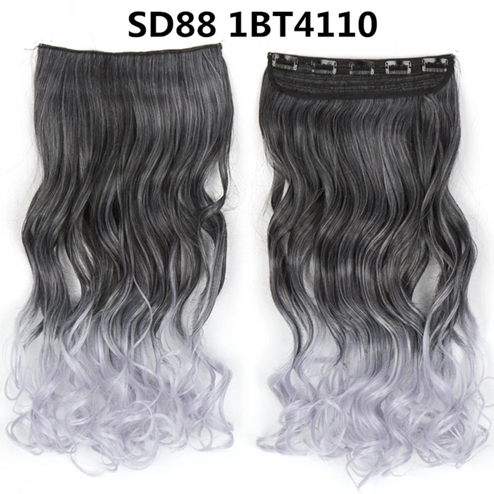 5 Clip-In Hair Extensions Long Straight One Piece Synthetic Heat-Resistant Fibre Hairpiece 22Inch Black Blonde Natural Hairstyle