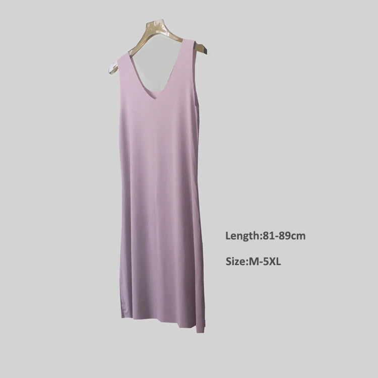 Plus Size Full Slips Dresses For Women Thin Seamless Ice Silk Summer Petticoat Underskirt Dress Sleeveless Inner Vest Dress 5XL