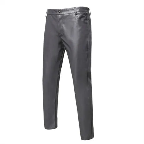 2024 New Men's Leather Pants Fashion Slim PU Trousers Red Blue Black Gray White Pantalones Hombre