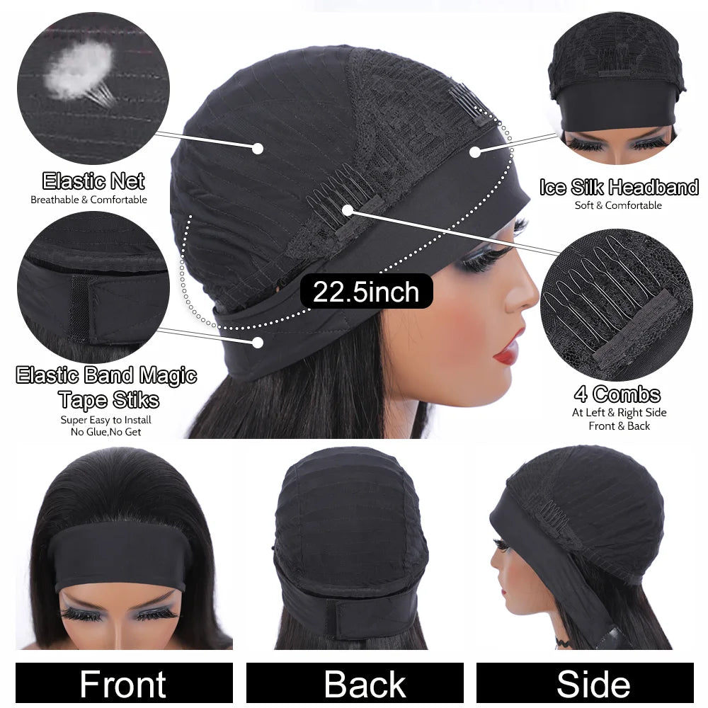 Kinky Straight Headband Wig Human Hair Yaki Headband Wig Full Machine Made Wigs  Yaki Natural Color Brazilian Remy Hair Wig 180%