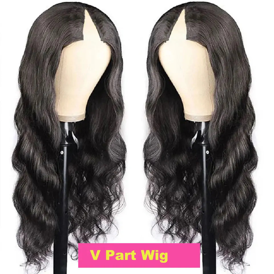 V Part Human Hair Wig - Loose Wavy 32-34"